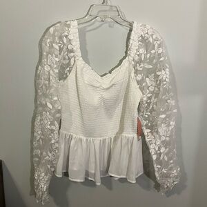 ARULA White Floral Lace Sleeve Blouse